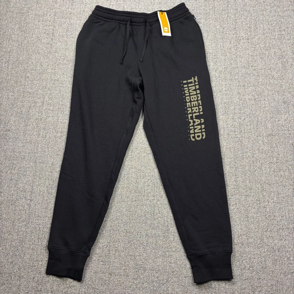 Timberland Sweatpants Mens Medium Jogger Black Camo Pocket Graphic Logo NEW